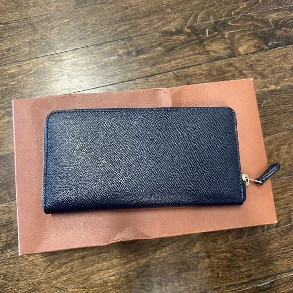 COACH F54007 cross grain leather accordion Zip Around Wallet Midnight blue Navy - Picture 4 of 10